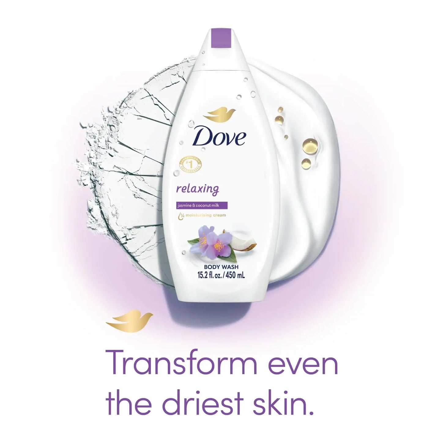 Dove Body Wash Relaxing Jasmine & Coconut Milk (5 Pack) 15.2Oz / 450Ml - 1/4 Moisturizing Cream & Plant Based
