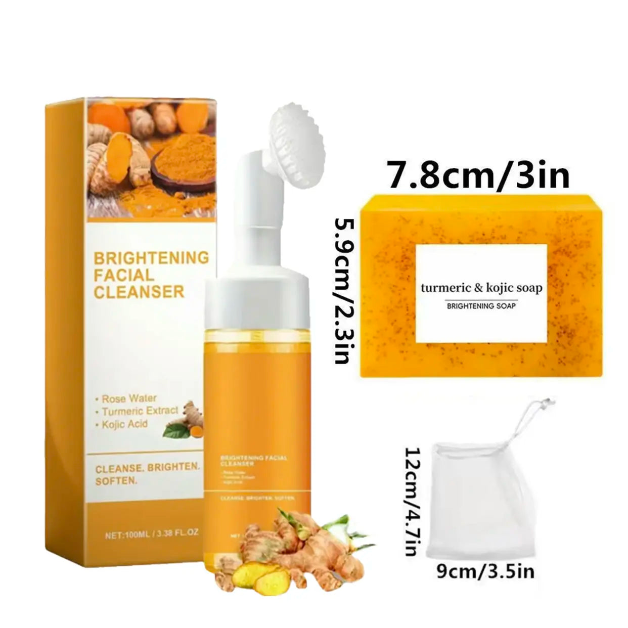 Turmeric Wash Two Piecesetturmericcleansing Mousse, Turmeric Soapfacialcleansing Skincare Facialcleansing Cleanserfacial Wash Comfort,Father'S Day Gift Soap Face Cleaner