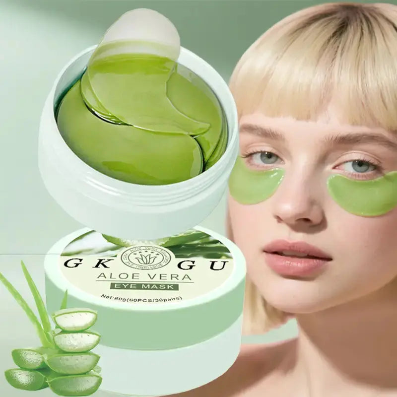 60Pcs Aloe Vera and Collagen Under-Eye Serum Gel Patches, Eye Treatment Mask for Dark Circles, Puffiness and Fine Lines, Firming Eye Mask for Eye Bags, Fragrance-Free Skincare with Natural Ingredients, Gel Packaging, Tightening Eye Patches