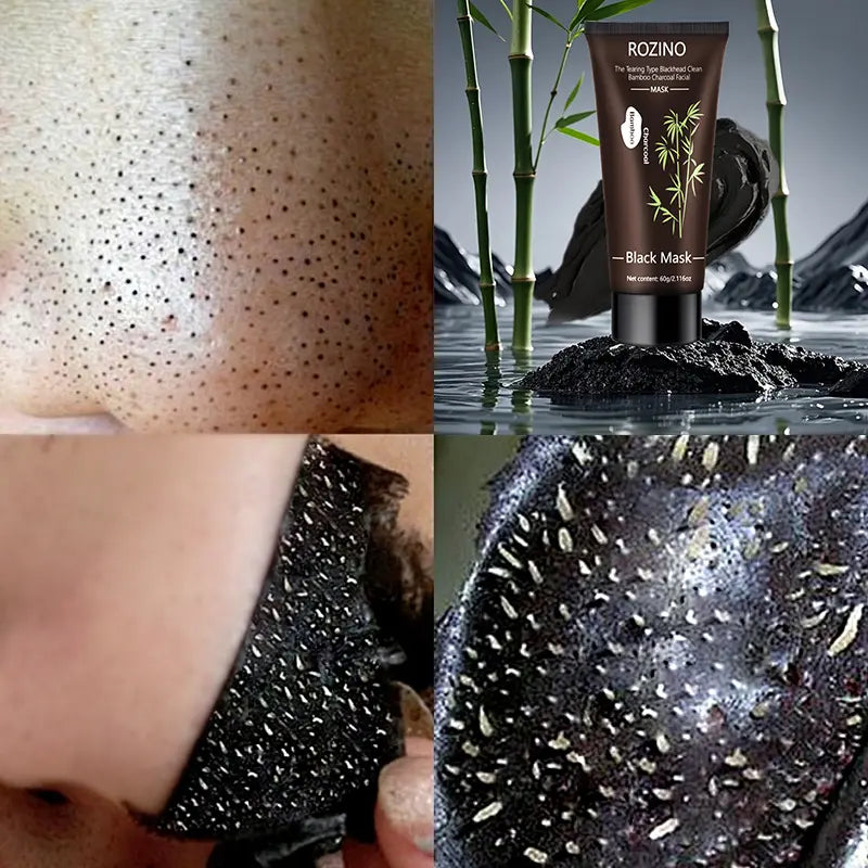 [Two Pack]Rozino Bamboo Charcoal Facial Mask 60G - Blackhead Clean Pore Cleansing Purifying Exfoliating Super Moisture Peel Skincare for Radiance Hydration - Outdoorfun Gentle
