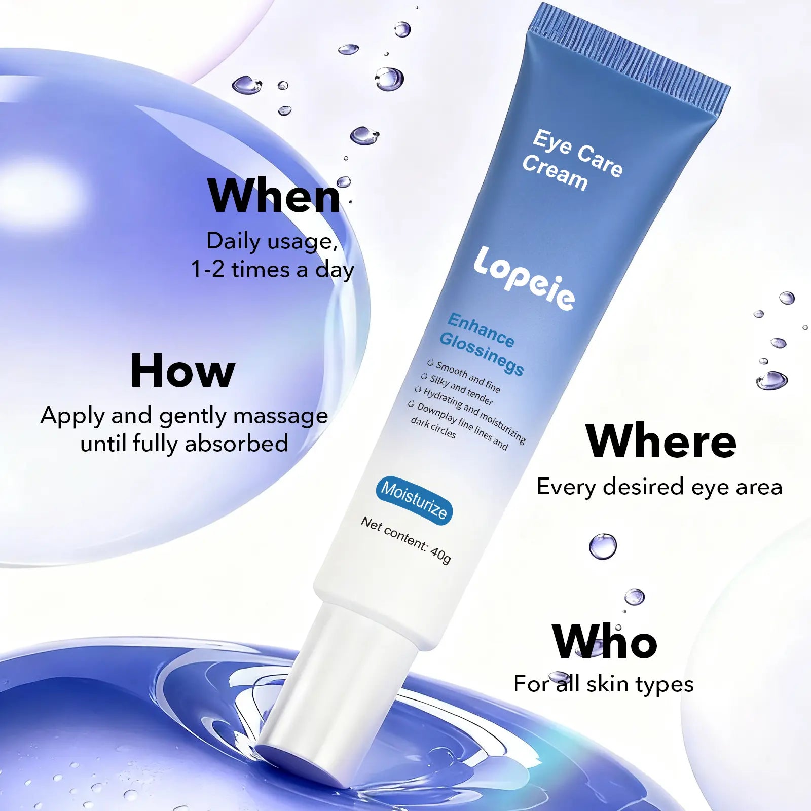 Lopeie Eye Cream with Hyaluronic Acid, Caffeine, Peony Seed Oil & 5-Peptide Complex – Hydrates, Brightens & Reduces Puffiness