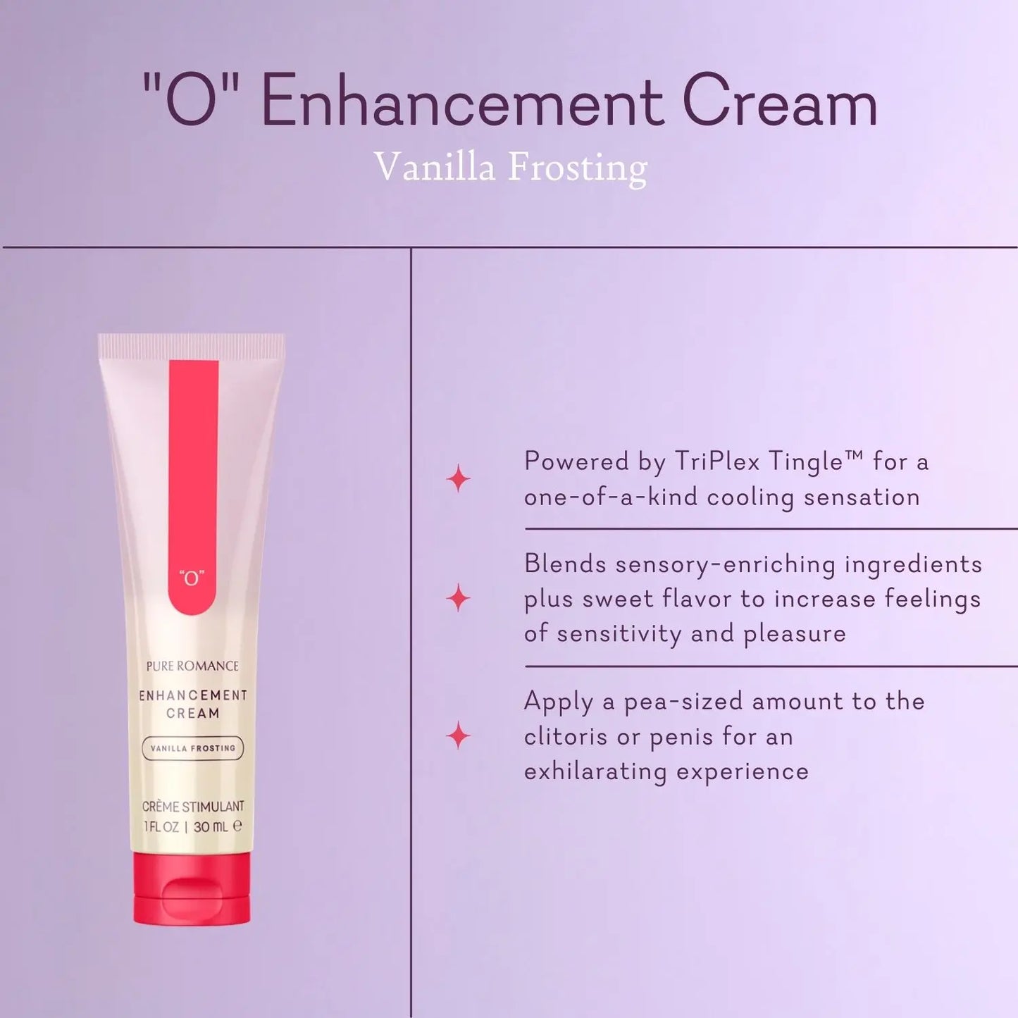 PURE ROMANCE O Vanilla Frosting Cream Body Care Moisturizers with Triplex Tingle & Sensory-Enriching Ingredients 1 Fl Oz