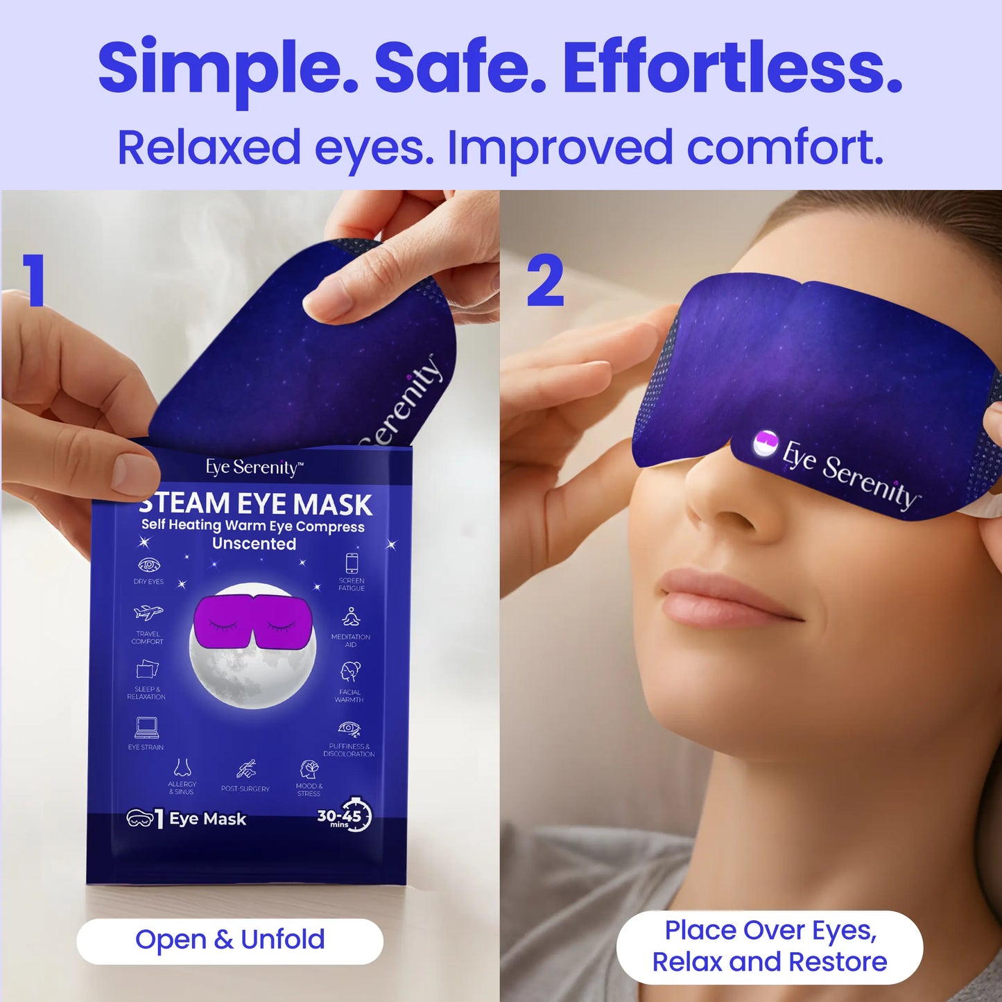 Eye Serenity Steam Eye Mask - Warm Eye Compress and Sleep Mask for Dry Eye, Screen Fatigue, Travel, Sleep, Gifts - Calming Heated Eye Mask