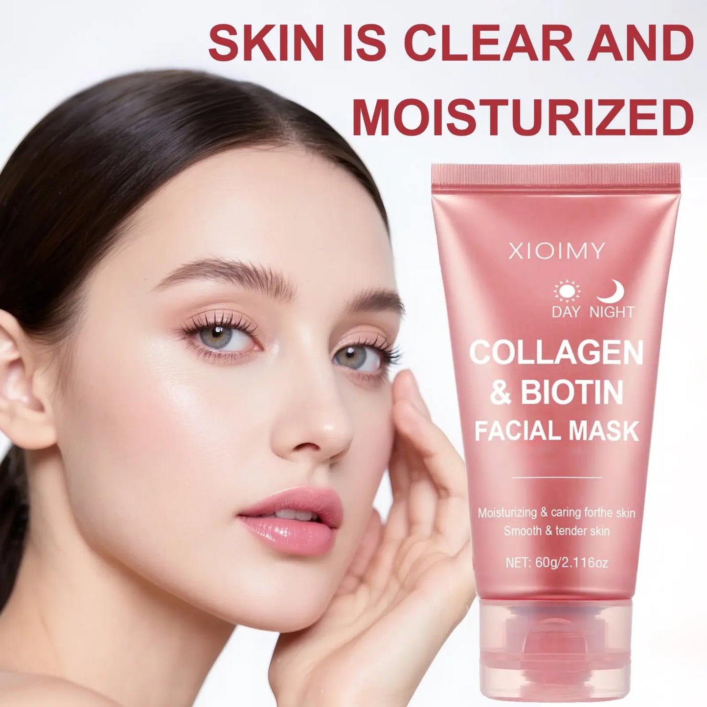 60G Collagen Biotin Day & Night Mask, Rich Collagen Essence, Moisturizing Smooth Skin, Daily Hydrating Facial Care, Face Mask for All-Day Moisture
