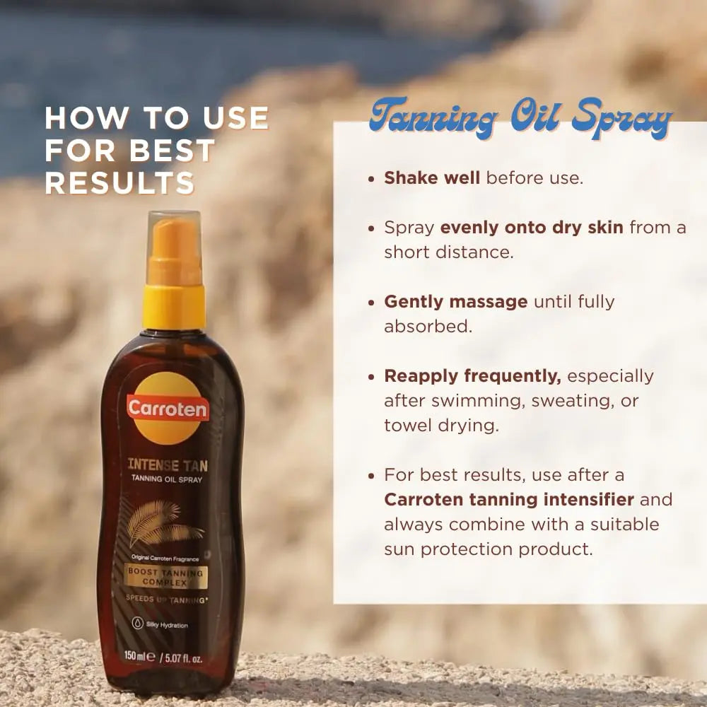 Carroten Intensive Tanning Oil Spray | Browning Tan Accelerator | Vitamin E and Carrot & Coconut Oils | Water-Resistant, Silky Hydration | Coconut Fragrance | Made in Greece | 6.7 Oz