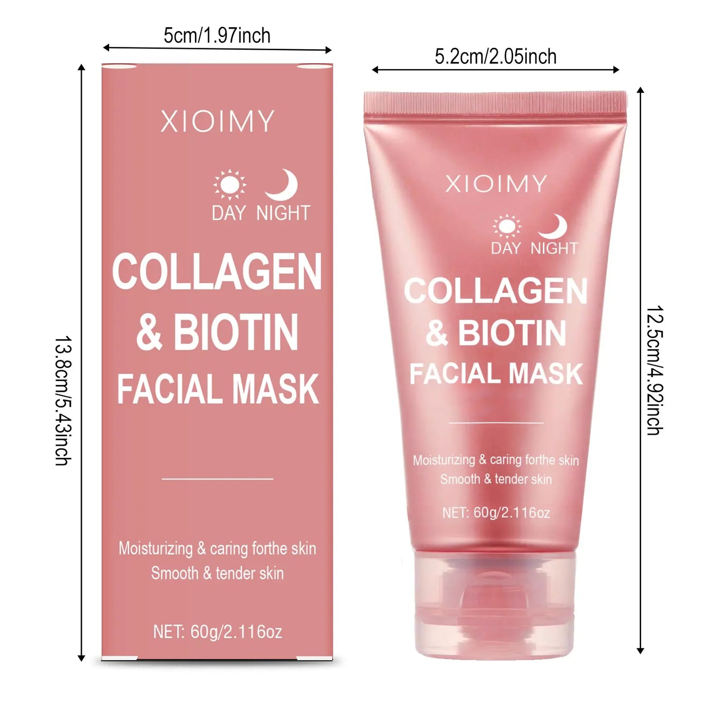 60G Collagen Biotin Day & Night Mask, Rich Collagen Essence, Moisturizing Smooth Skin, Daily Hydrating Facial Care, Face Mask for All-Day Moisture