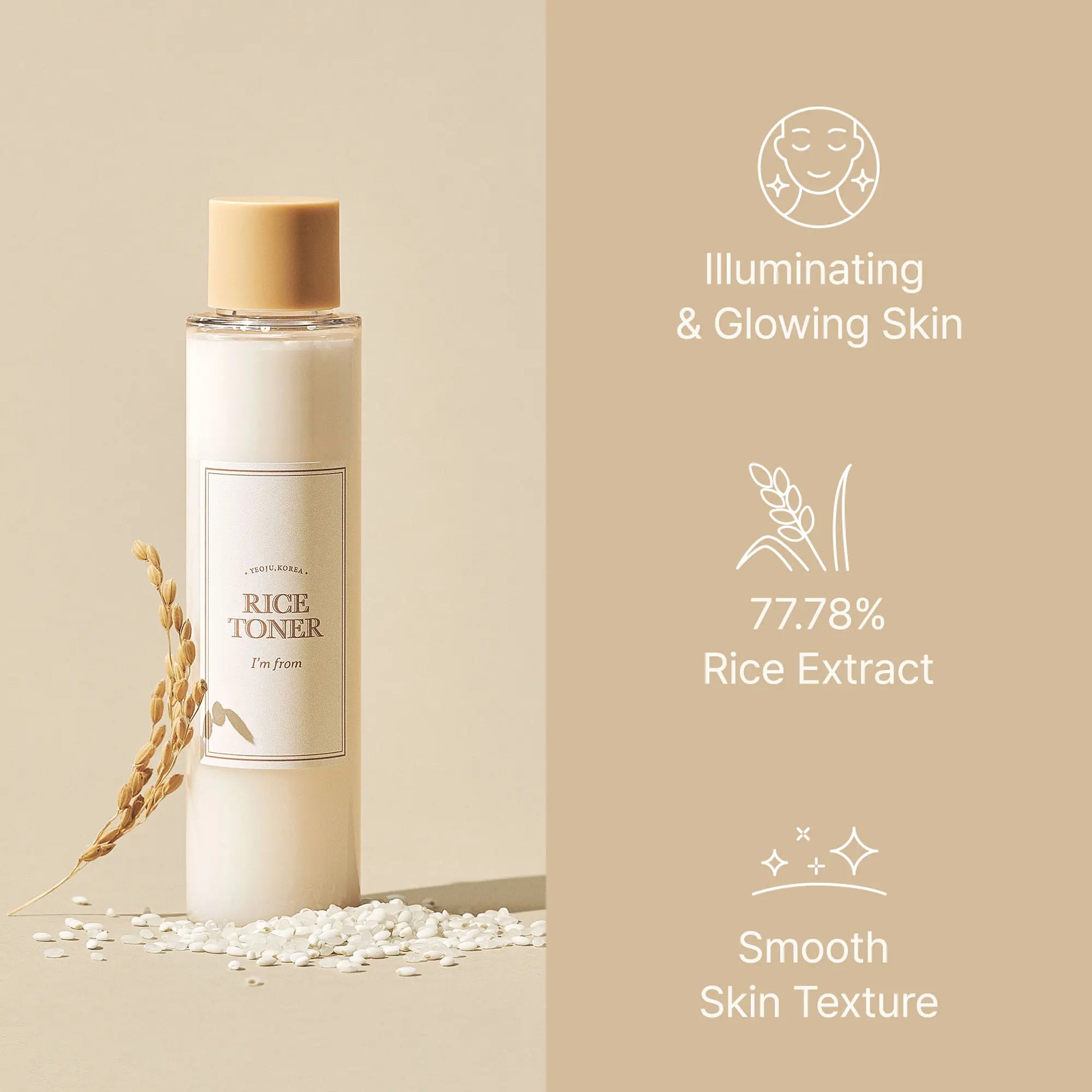 [I'M from Official Shop] Rice Toner, 77.78% Rice Extract from Korea, Glow Essence with Niacinamide, Hydrating for Dry Skin, Vegan, Alcohol Free, Fragrance Free, Peta Approved, K Beauty Moisture Skincare Skin Repair Comfort Hydrate Moisturizer Moisturizing