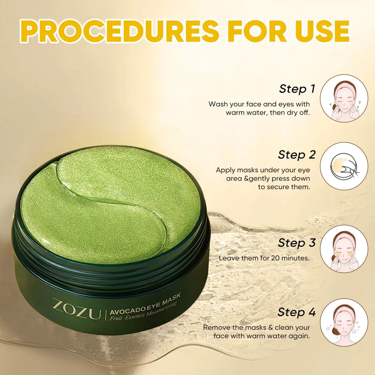 【Mother'S Day Gift】3Pcs Avocado Moisturizing Eye Bagmask,60Pcs/Set under Eye Mask,Soothing and Relaxing Eye Care，Eye Care Product for Dark Circleseye Bags, Skin Care Products Moisturizer Comfort