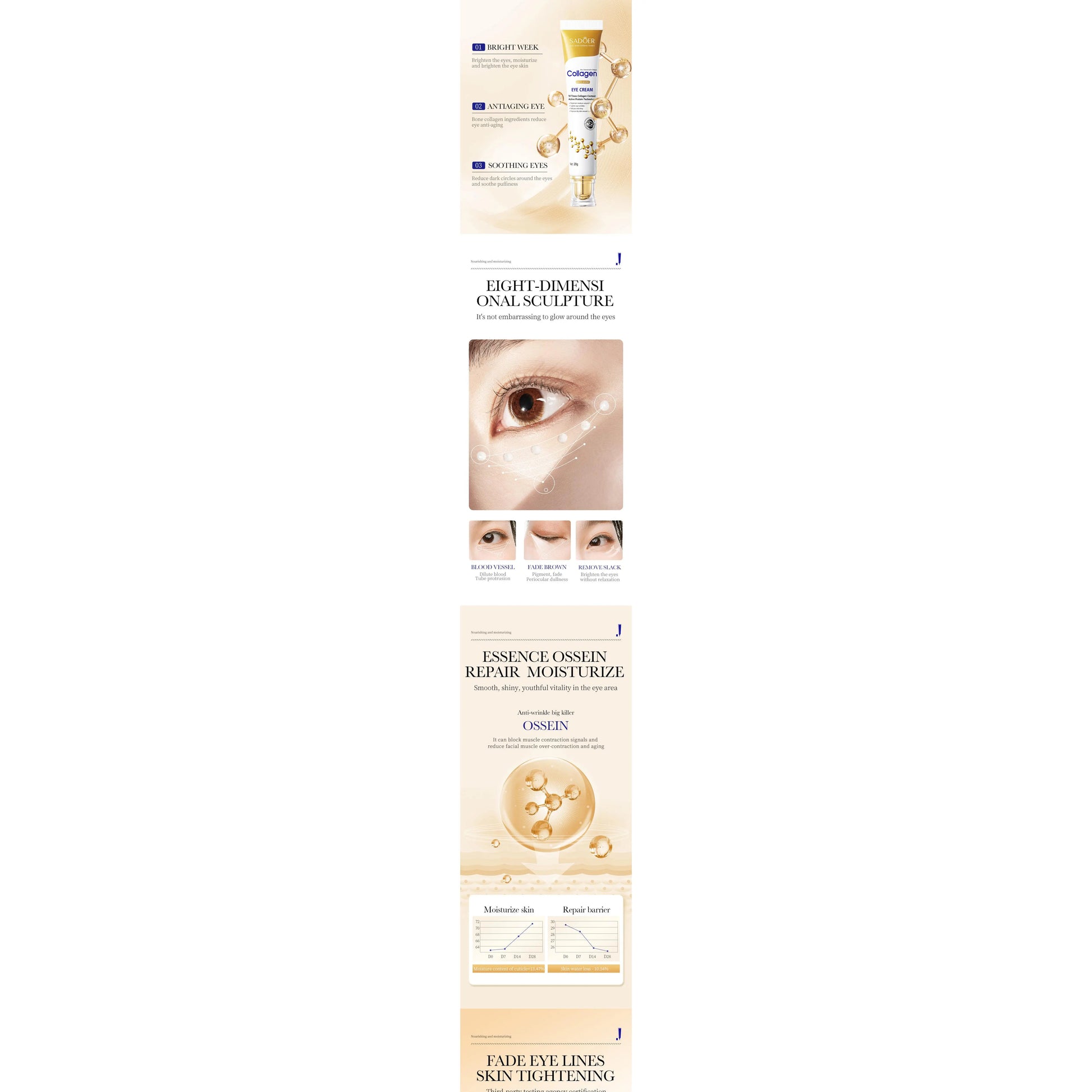 Instant Eye Bag Removal Cream Collagen anti Dark Circle Puffiness Brighten Eye Care Anti-Wrinkle Firming Skin Fade Fine Lines
