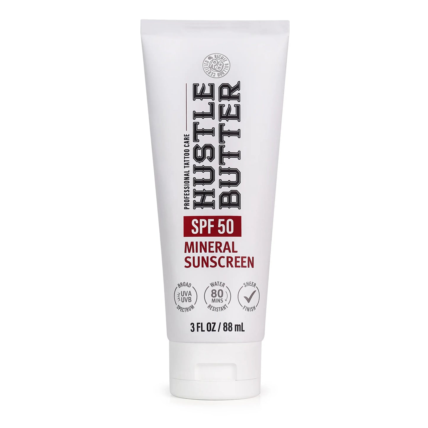 Hustle Butter Tattoo Sunscreen - Mineral Sunscreen Lotion, SPF 50, Tsa-Friendly, Water Resistant, 3 Oz