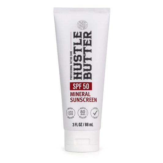 Hustle Butter Tattoo Sunscreen - Mineral Sunscreen Lotion, SPF 50, Tsa-Friendly, Water Resistant, 3 Oz
