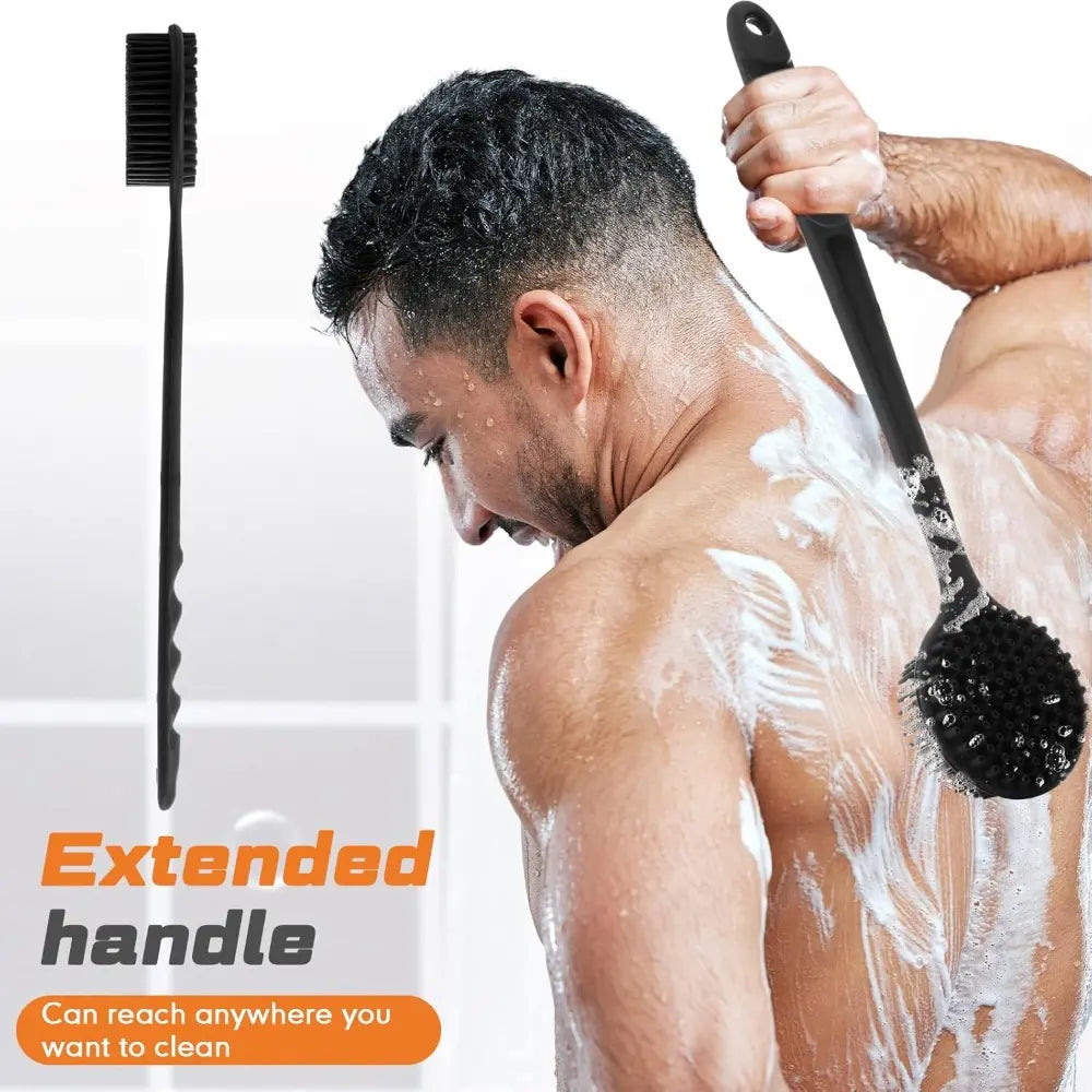1/4 Pcs Shower Brush Set, Body Care Tool, Frosted Long-Handle Body Brush with Silicone Soft Bristles, for Back, Body Massage, Non-Slip Grip Exfoliating Shower Scrubber, Silicone Bath Brush for Effective Skin Cleansing and Dead Skin Removal
