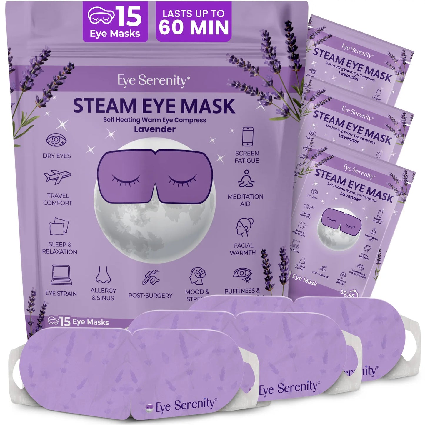 Eye Serenity Steam Eye Mask - Warm Eye Compress and Sleep Mask for Dry Eye, Screen Fatigue, Travel, Sleep, Gifts - Calming Heated Eye Mask