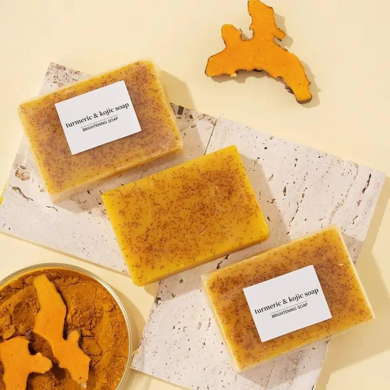 Lemon Turmeric 3Pcs Kojic Acid Soap - Gentle Dark Spot Remover for Face Acne Cleanser Cream Cleansing Turmeric Soap Face Facial Skincare Radiant Comfort