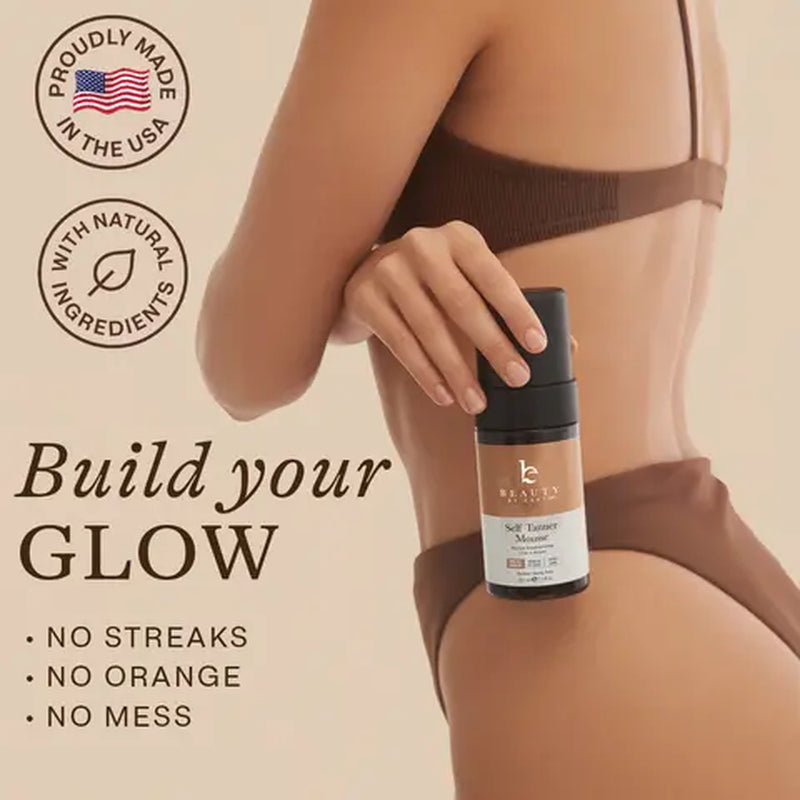 Beauty by Earth Self Tanner Body Mousse Travel Size - Best Gradual Self Tanner Clean Ingredients USA Made Cruelty Free Safe Tanning Foam Sunless Golden Streak Free Fake Tan Skincare Lightweight