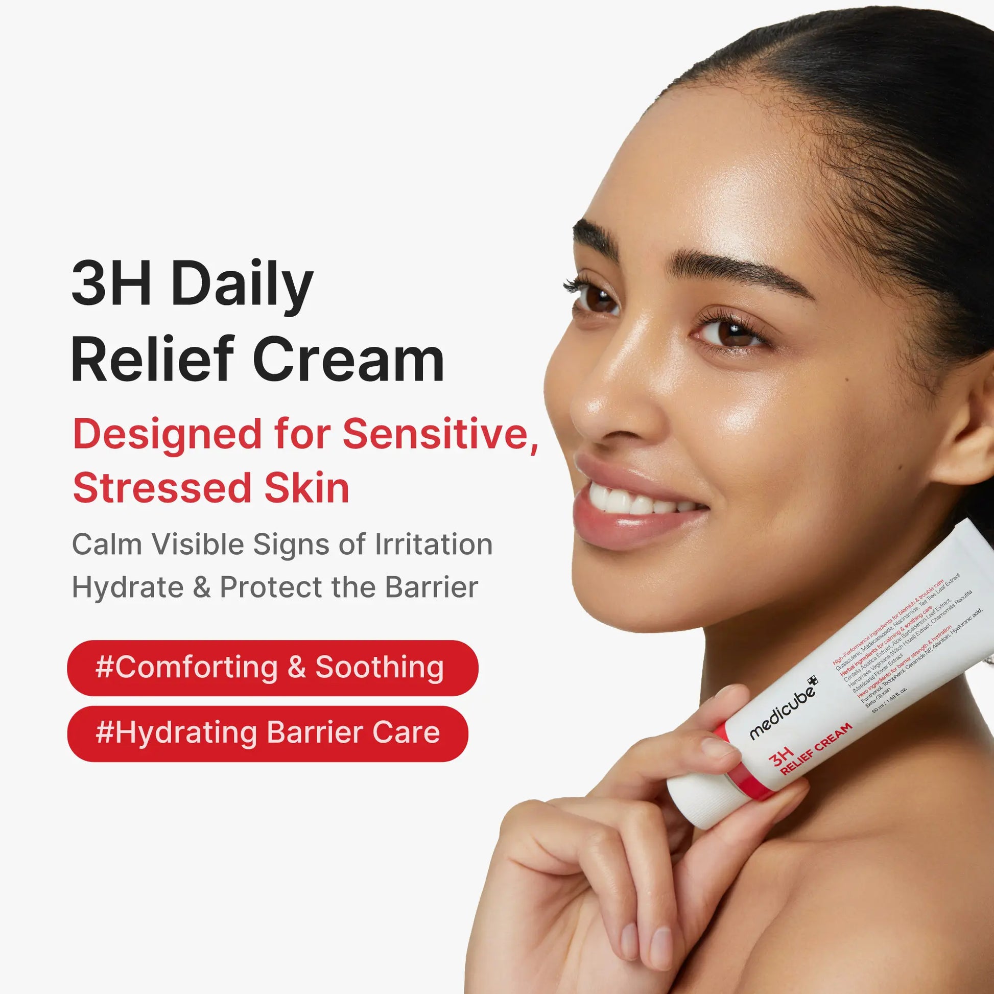 [Medicube] 3H Relief Cream | Daily Soothing Moisturizer for Troubled & Delicate Skin, Hydrating, Cooling, Barrier Support Care | Centella Asiatica, Tea Tree Extract, Aloe, Hyaluronic Acid | Korean Skincare, K-Beauty