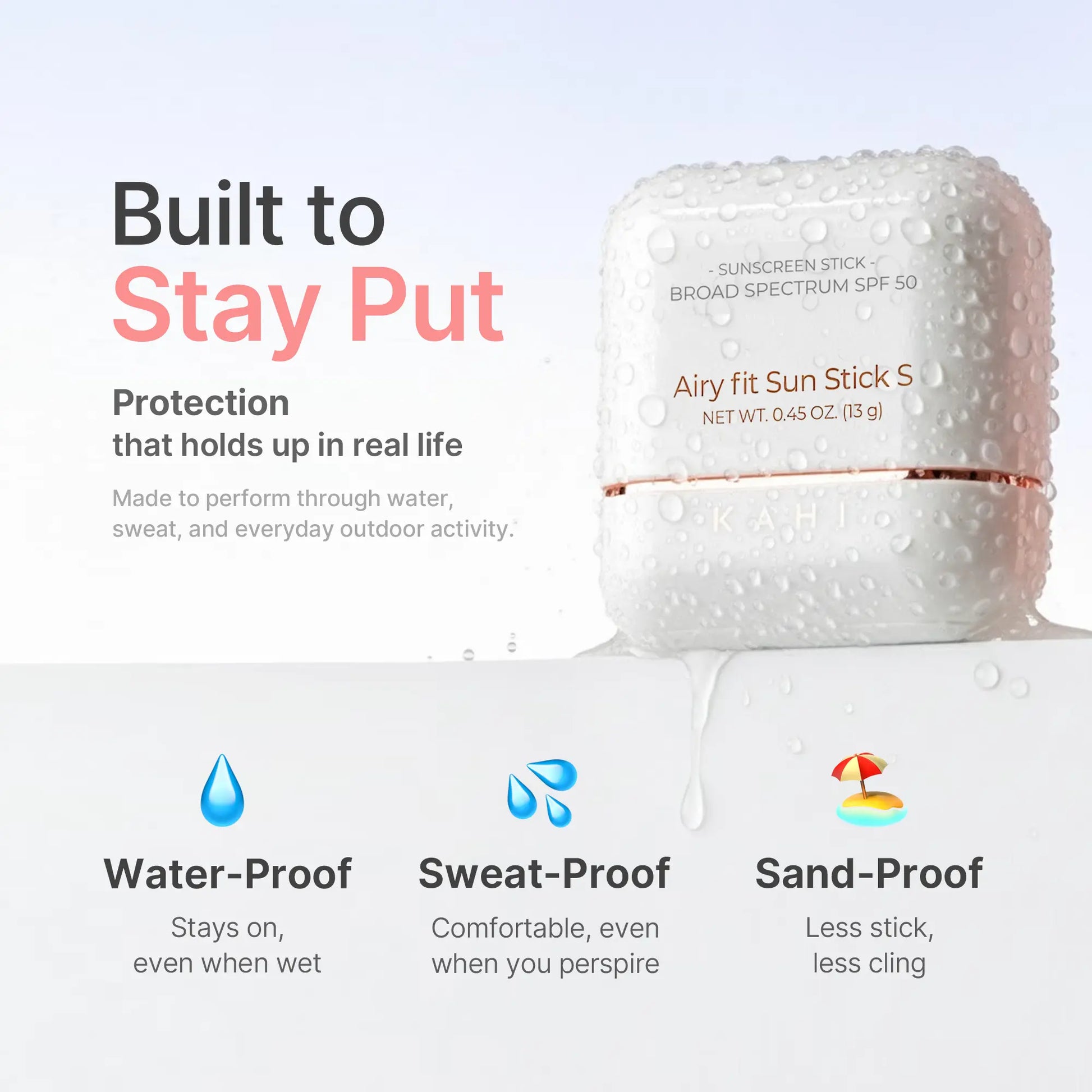 KAHI Airy Fit Sun Stick S SPF 50+ Official Product Triple Functional Broad Spectrum Face Sunscreen Stick - Waterproof, Sweatproof & Sandproof - Ultra-Lightweight & Non-Greasy Sun Shield - Korean Skin Care 0.49 Oz