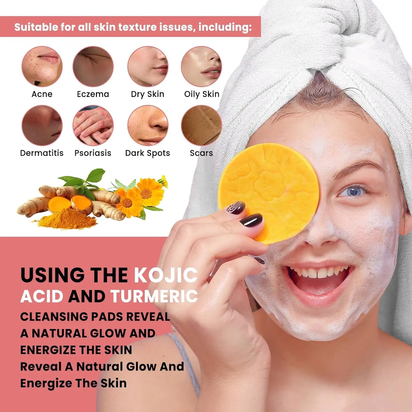 Kojic Acid Turmeric Cleansing Pads Exfoliate for Acne and Dark Spots