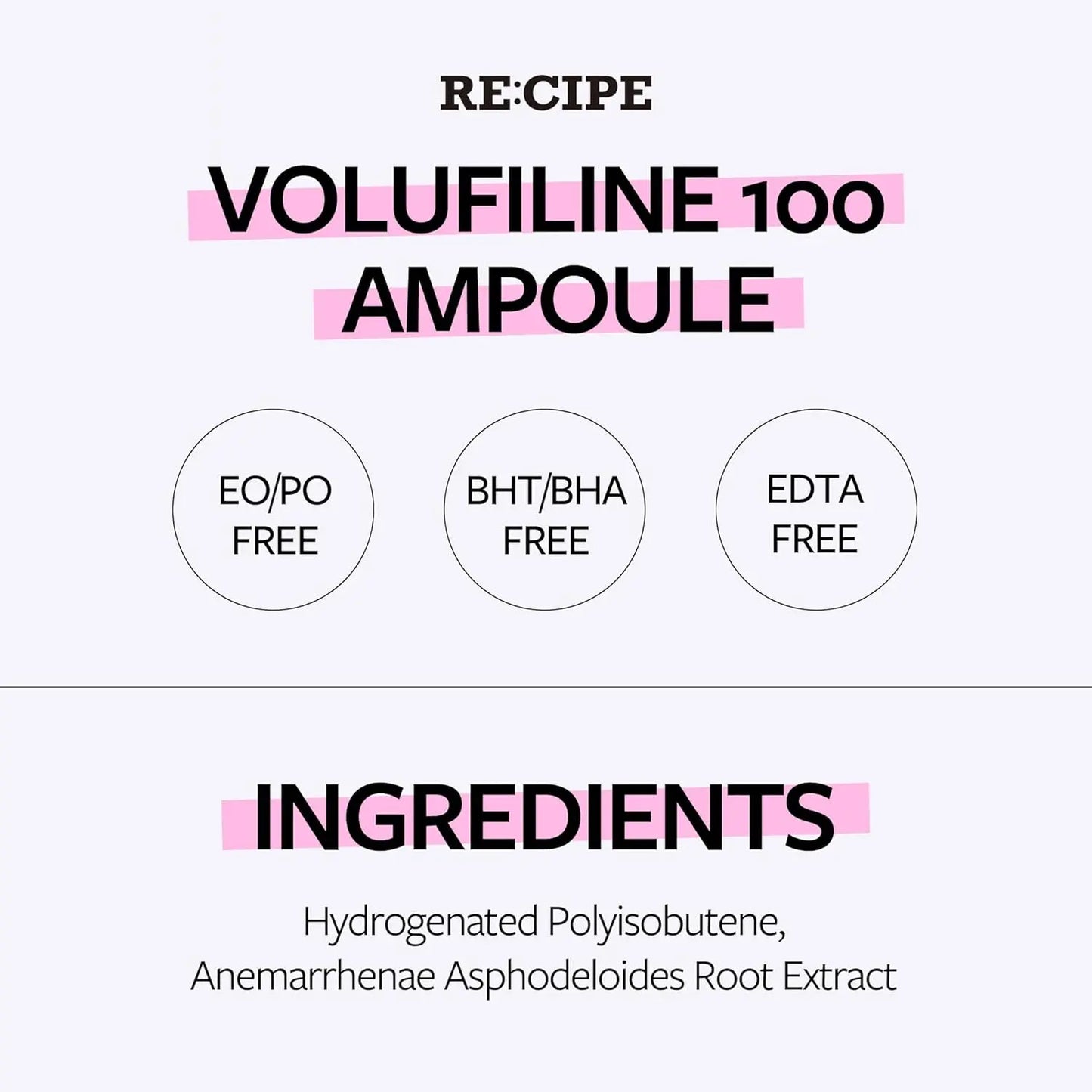 RE:CIPE Volufiline 100% Ampoule - Official Product from France, Sederma - Pure Volufiline Serum - DIY Skin Care Booster for Face & Body - Hydrating & Age-Defying Formula for Elevated Resilience 0.33 Fl Oz