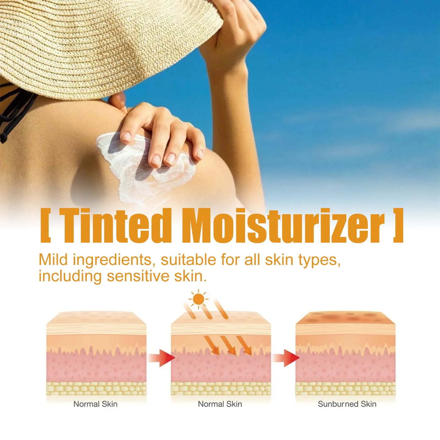Sunscreen to Prevent Sunburn and Tanning, Universal Tinted Face Moisturizer Sunscreen, SPF 50 PA+++, Water Resistant and Non-Greasy,For All Type Skin Facial Skincare