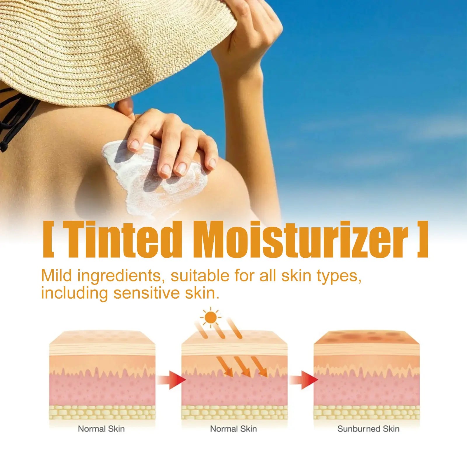 Sunscreen to Prevent Sunburn and Tanning, Universal Tinted Face Moisturizer Sunscreen, SPF 50 PA+++, Water Resistant and Non-Greasy,For All Type Skin Facial Skincare