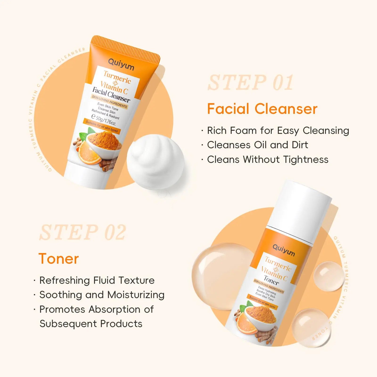 Quiyum Turmeric Vitamin C Skincare Set, Turmeric Glow Set, Moisturizing Skin Care Set, Including Cleanser, Toner, Cream, Eye Cream, Serum, Soap, Mud Mask, Gift Box, for Women & Girls