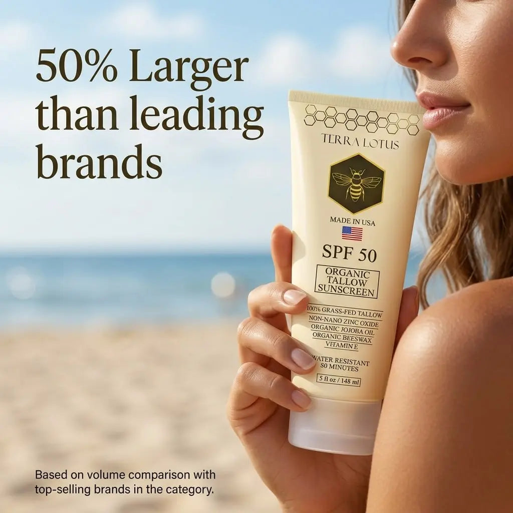 Organic Tallow Sunscreen - Natural Mineral Sunscreen SPF 50 - Safest Organic Natural Tallow & Zinc Oxide Sunblock | Reef Safe, Clean Non-Greasy Formula for Face and Body Skin Repair Skin Repair