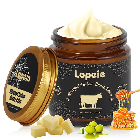Lopeie Whipped Grass-Fed Beef Tallow Honey Balm - 4 Oz,Moisturizing Cream for Soft, Smooth Skin - Handmade All-Natural Moisturizer - Hydrating, Comfort, Moisture Boost Cream, Luminous Firming Cream, Body Care, Hydrating Dry Skin