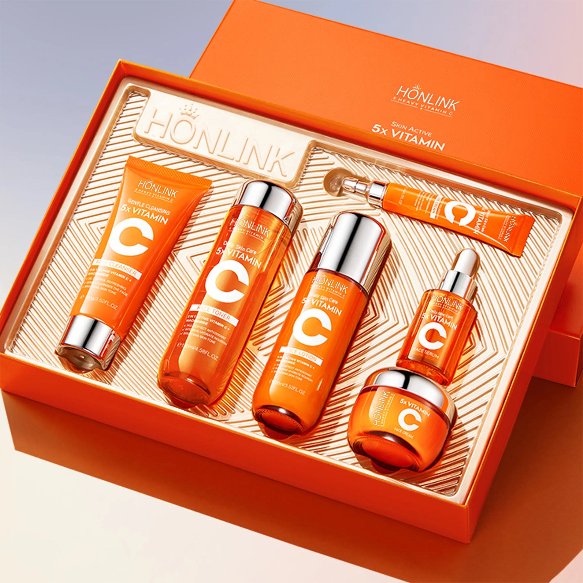 Korean 5X Vitamin C Skincare Set, 6-In-1 Skincare Gift Set with Cleanser, Toner, Serum, Lotion,Eye & Face Cream - Moisturizing Skincare Kit