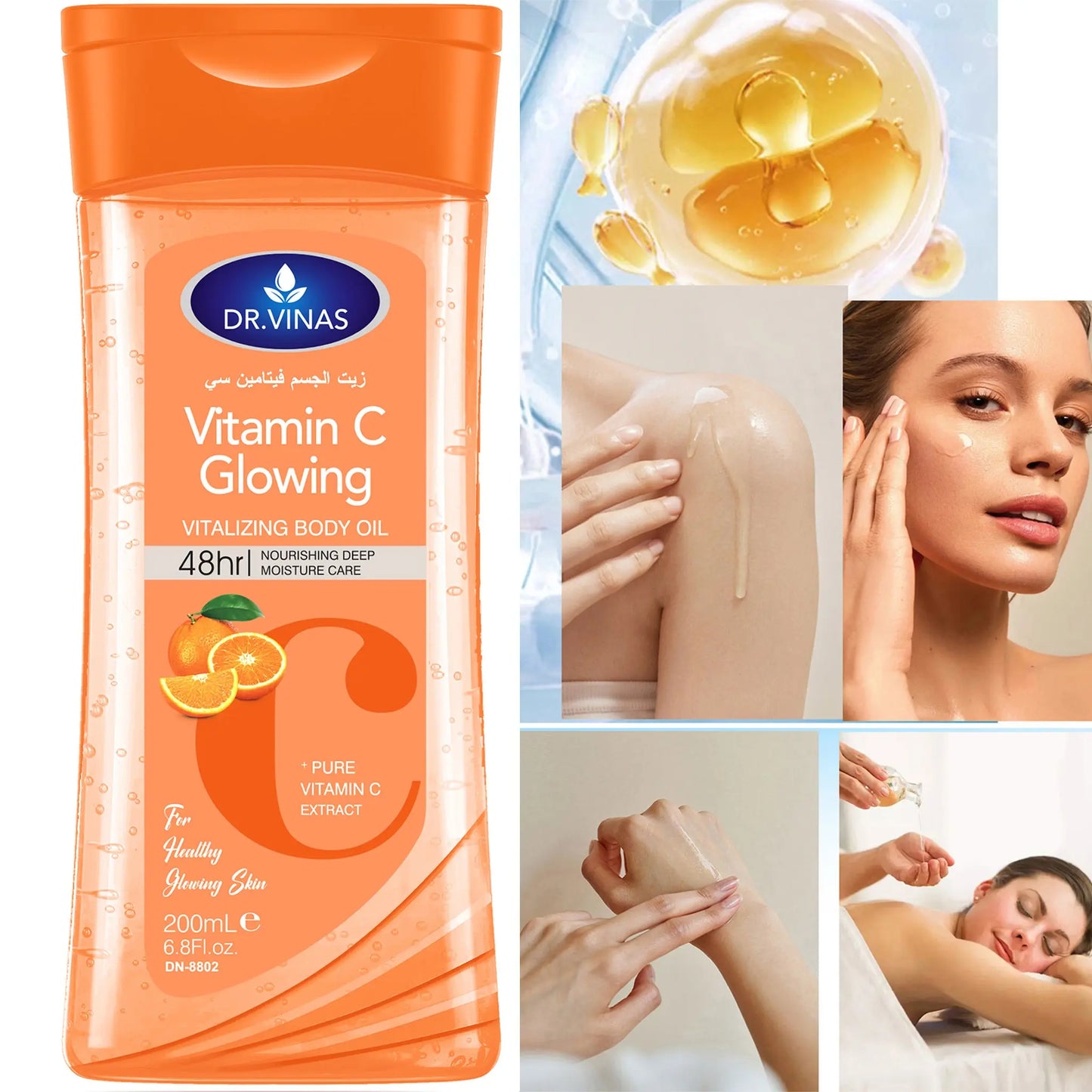 Dr.Vinas VC Body Care Oil, Moisturizing and Nourishing Body Massage Essential Oil, Recyclable Liquid Form, Single Item Pack