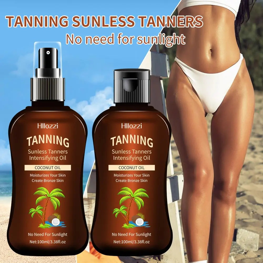 Coconut Tanning Oil, 1 Box of Moisturizing, Hydrating Body Tanning Moisturizer Self Tanner, Nourishing Oil, Non-Greasy Body & Face Tanning Oil, Skin Care Product for Women & Men, Sunless Tanning Oil