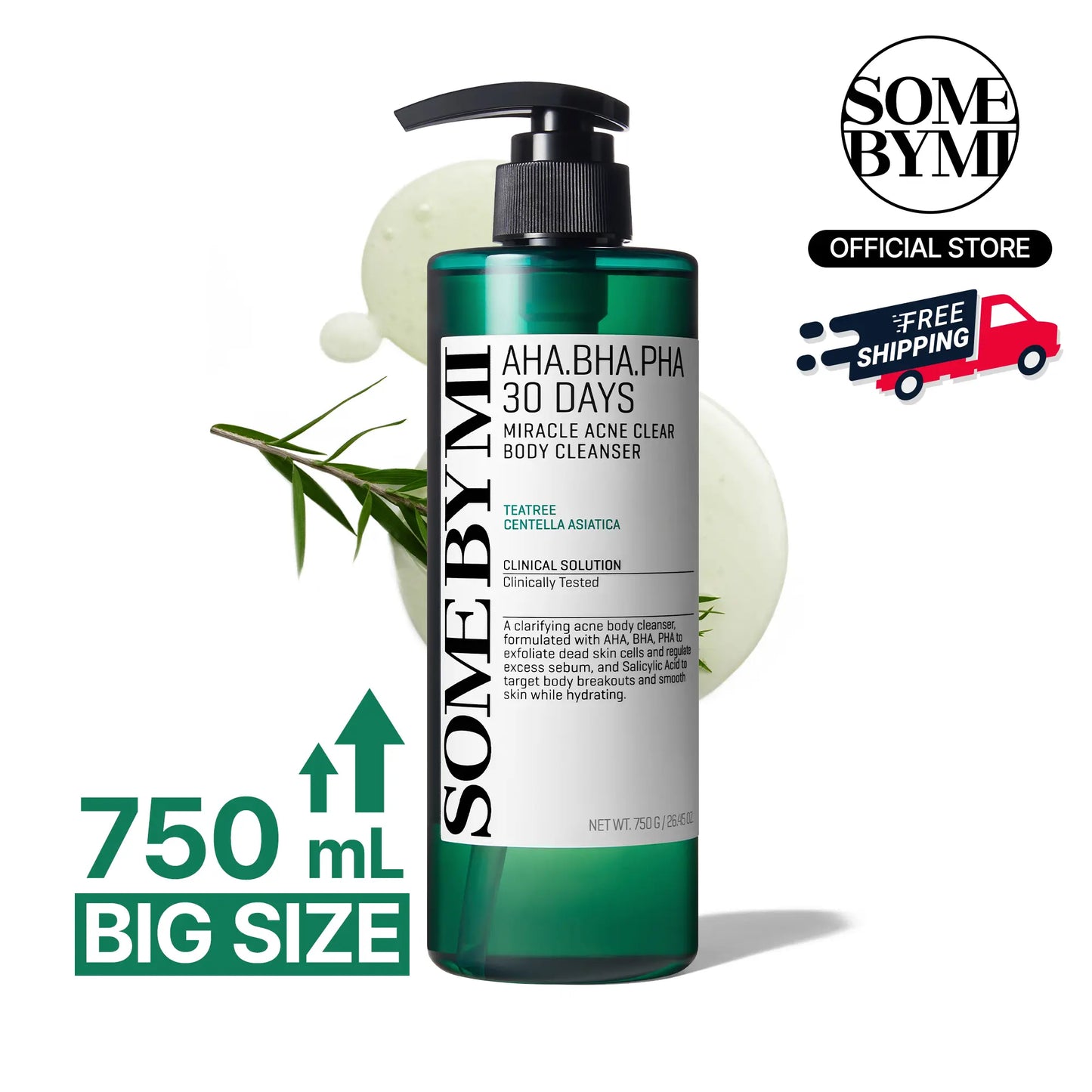 AHA BHA PHA 30 Days Miracle Acne Clear Body Cleanser 13.5Oz - Korean Skincare - Back Acne Treatment, Body Odor Control & Gentle Exfoliating Body Wash