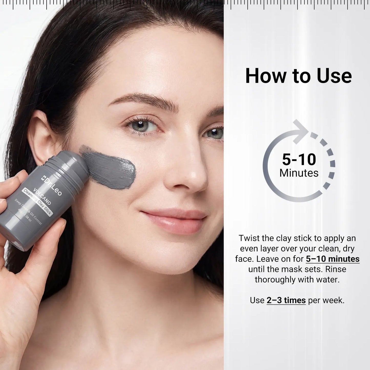 Dr.Leo Clay Mask Stick | No Mess & No Dirty Fingers | Deep Pore Cleansing, Blackhead Removal & Oil Control 45G #Summervibes
