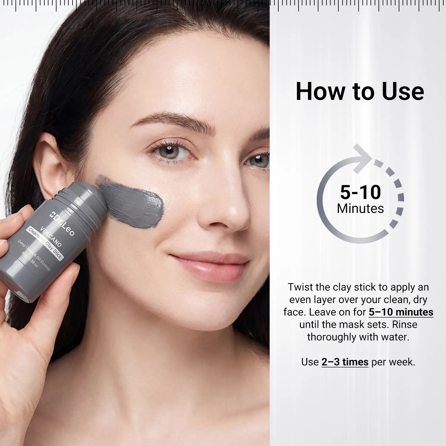 Dr.Leo Clay Mask Stick | No Mess & No Dirty Fingers | Deep Pore Cleansing, Blackhead Removal & Oil Control 45G #Summervibes