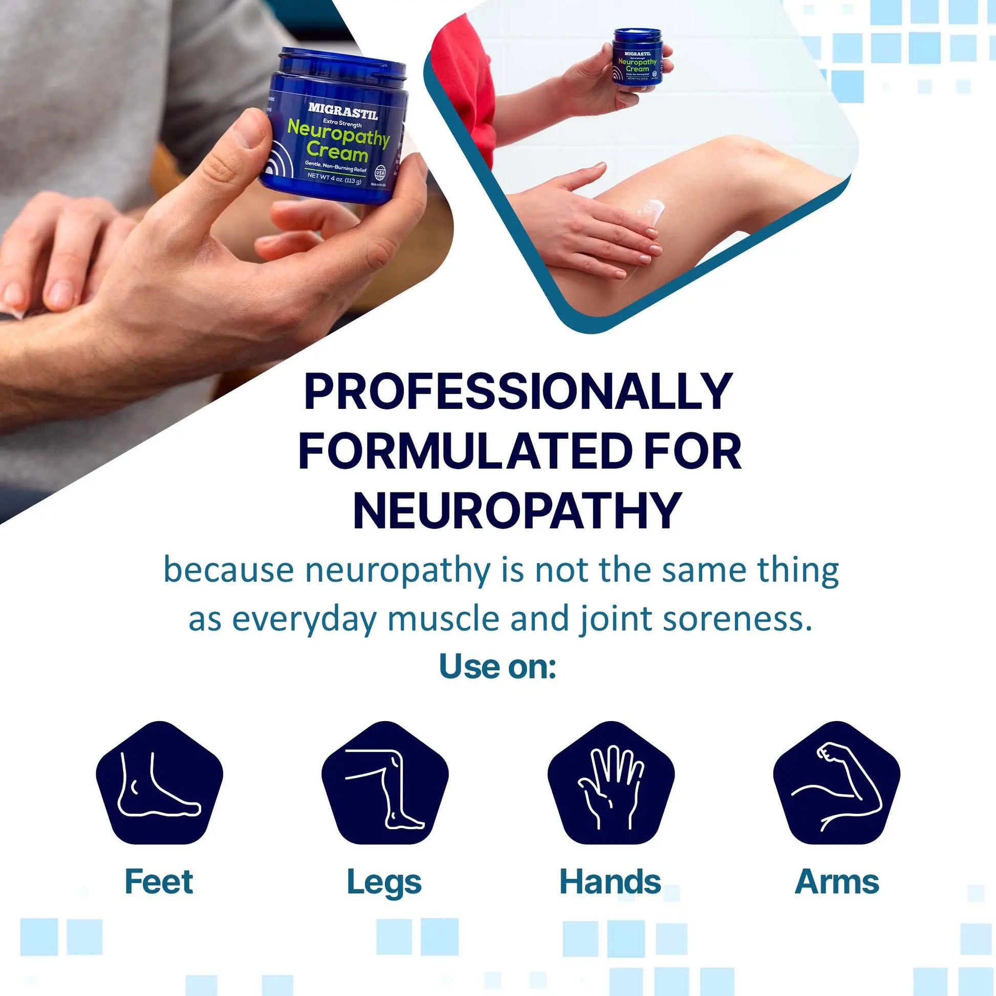 Migrastil Neuropathy Cream - Soothing Cream for Feet, Legs, Hands, Etc. Aloe Shea Butter Gentle Clove Moisturizing Body Care Daily