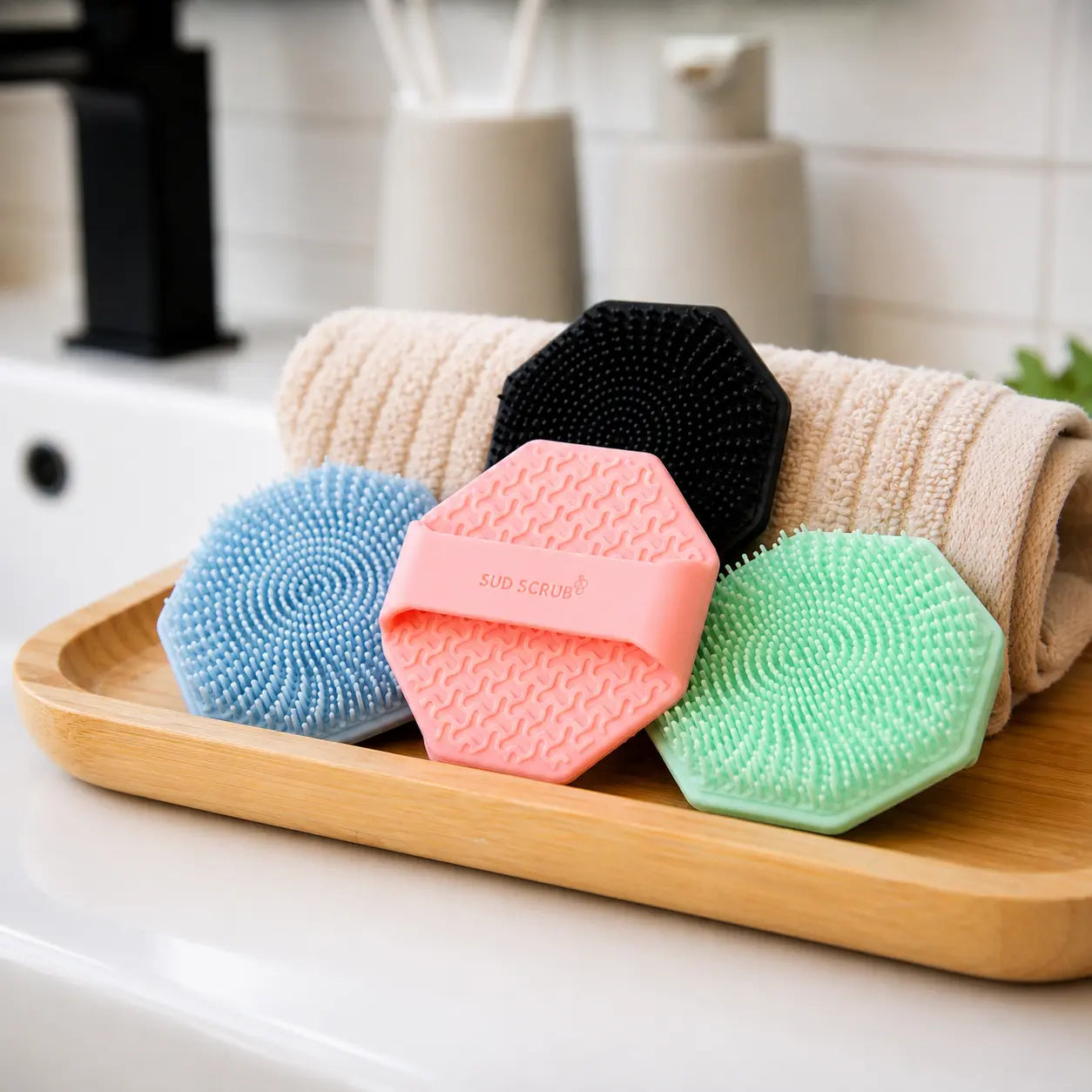 Sud Scrub Face Scrubber – Antimicrobial Silicone Facial Cleansing Brush for Acne, Blackheads, Pores & Sensitive Skin | Exfoliating Face Cleanser Tool for Oily Skin, Dead Skin Removal, Deep Clean, Skincare Tool for Men & Women
