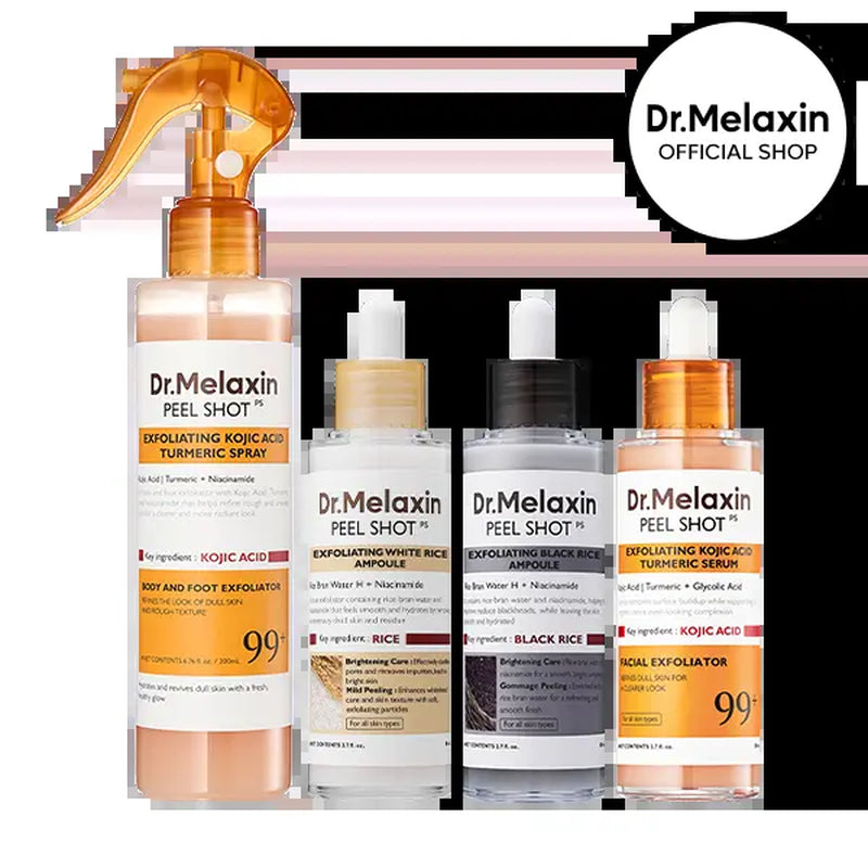 [Dr.Melaxin Official] Peel Shot Glow Rice Ampoule Duo Kojic Acid Turmeric Serum Keratin Care Pore Clearing anti Aging Skin Repair Exfoliating Formula for Radiant Skin