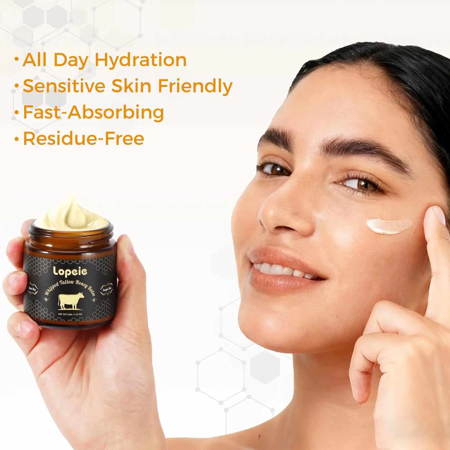 Lopeie Whipped Grass-Fed Beef Tallow Honey Balm - 4 Oz,Moisturizing Cream for Soft, Smooth Skin - Handmade All-Natural Moisturizer - Hydrating, Comfort, Moisture Boost Cream, Luminous Firming Cream, Body Care, Hydrating Dry Skin