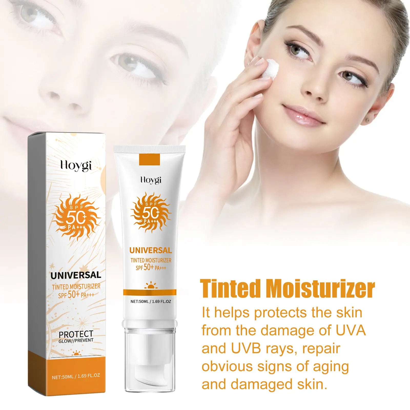 Sunscreen to Prevent Sunburn and Tanning, Universal Tinted Face Moisturizer Sunscreen, SPF 50 PA+++, Water Resistant and Non-Greasy,For All Type Skin Facial Skincare