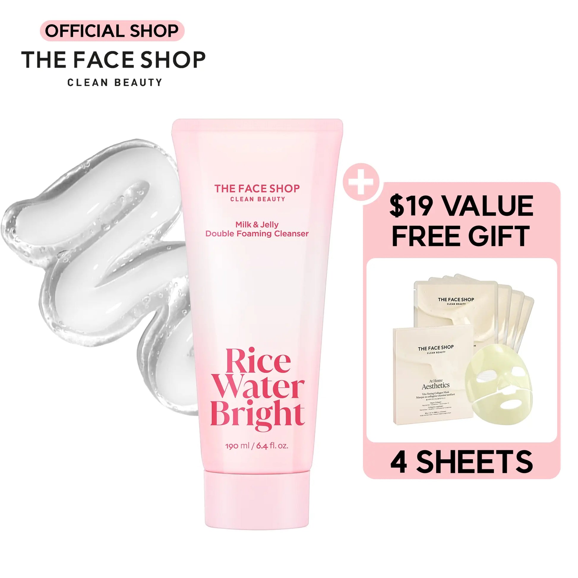[THE FACE SHOP] Rice Water Bright Milk & Jelly Double Cleanser | 2-In-1 Foaming Facial Cleanser with Squalane, Panthenol & Hyaluronic Acid | Removes Sunscreen & Daily Makeup, Deep Pore Cleansing for Glass-Skin Glow | Korean Skincare