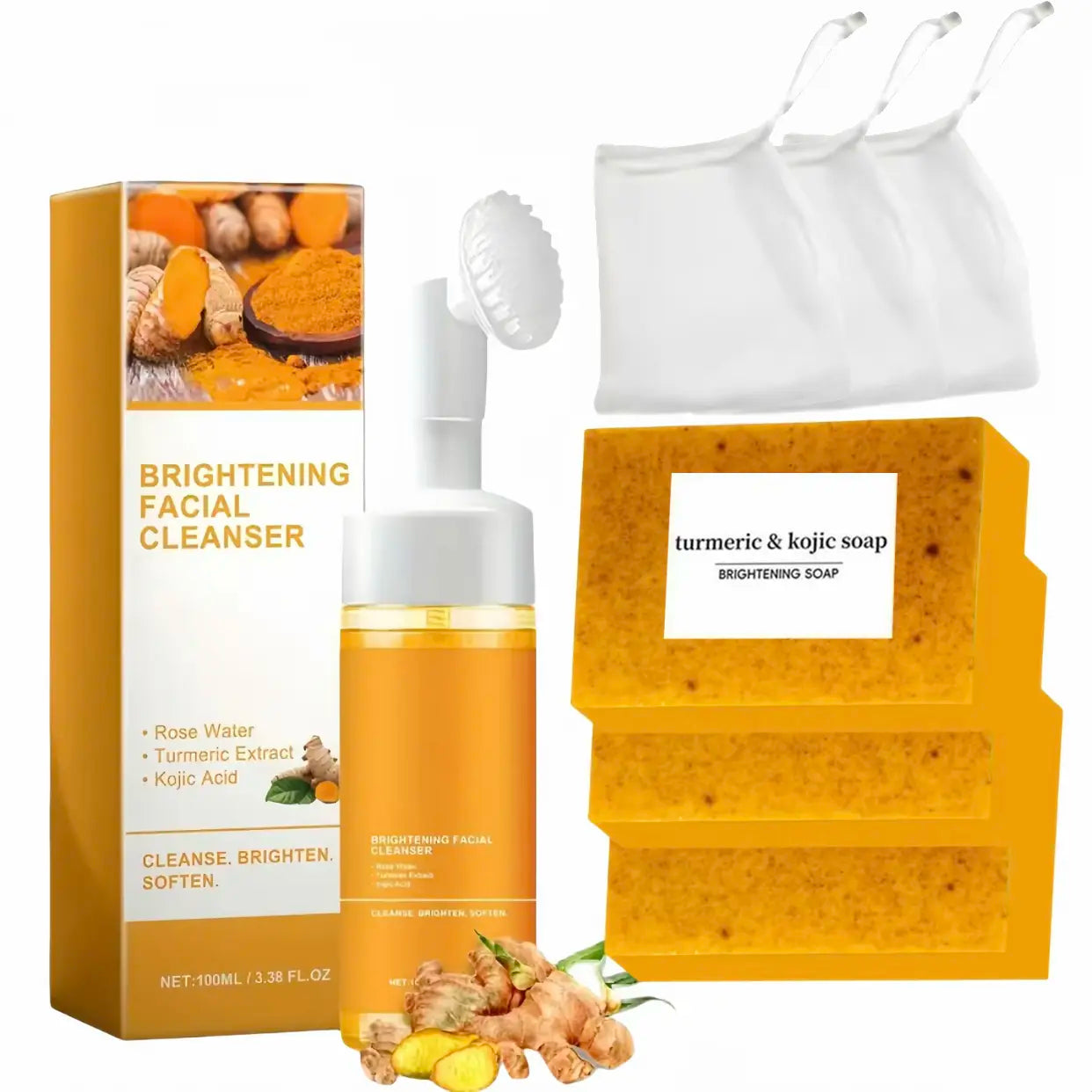 Turmeric Wash Two Piecesetturmericcleansing Mousse, Turmeric Soapfacialcleansing Skincare Facialcleansing Cleanserfacial Wash Comfort,Father'S Day Gift Soap Face Cleaner