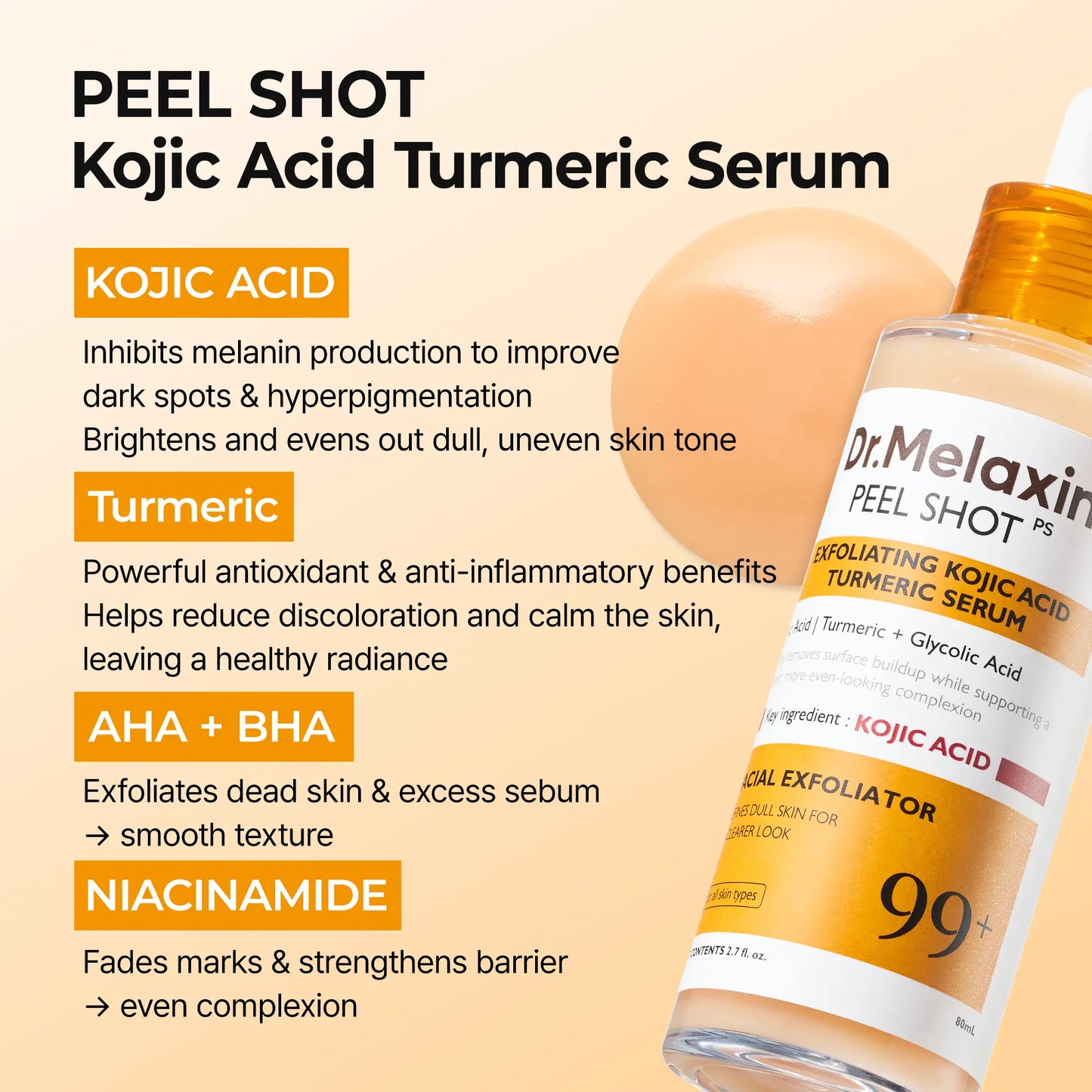 [Dr.Melaxin Official] Kojic Acid Turmeric Amber Face & Body Care Set, Dark Spot & Pigmentation Care for Uneven Skin Tone