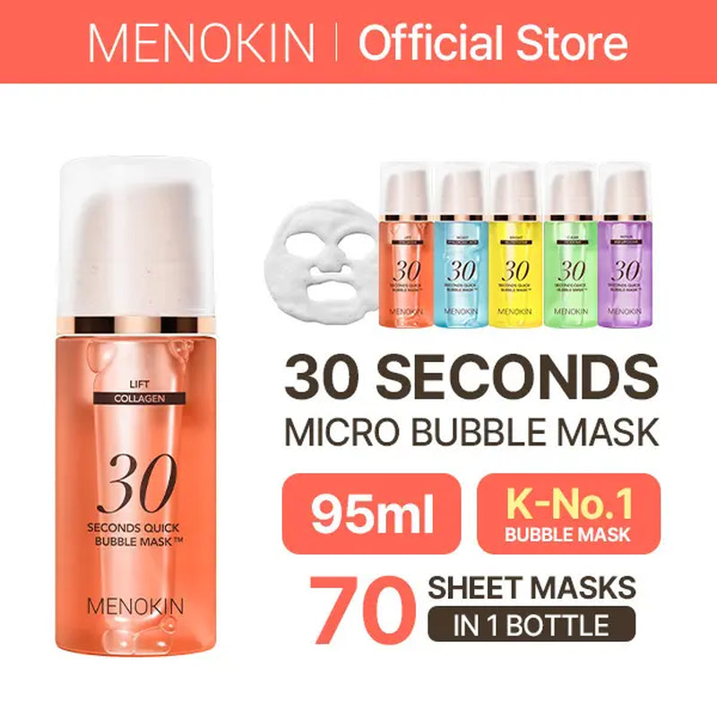 [MENOKIN] 30 Seconds Micro-Bubble Mask, Korean Glass Skin Care Essential, 70 Uses, 3.21 Fl.Oz, Turkey Neck, Zempic Neck, Tech Neck, Smoker Lines, Smile Lines, 11 Lines, Under-Eye Hollows, Forehead Lines, Micro-Bubble Primer, Summervibe