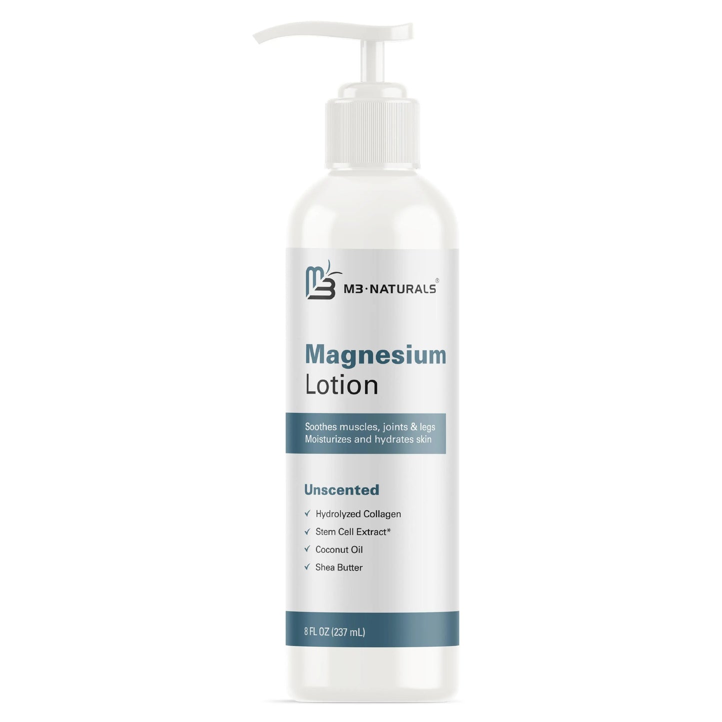 Unscented Magnesium Lotion for Sleep & Leg Cramps, Suitable for Sensitive Skin, Helps with Muscle Relaxation, Soothes Tired Legs & Foot Aches and Supports Restful Nights, 8 Fl Oz by M3