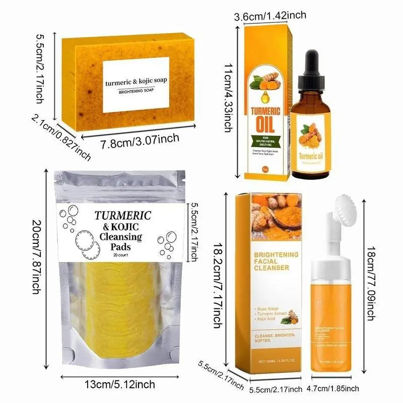 Turmeric Skin Care Kit, 5 Counts/Set Facial Cleansing Pads & Soap & Oil & Cleansing Mousse & Facial Cleanser & Lathering Net, Skin Care Kit for Women & Men, Turmeric Face Wash