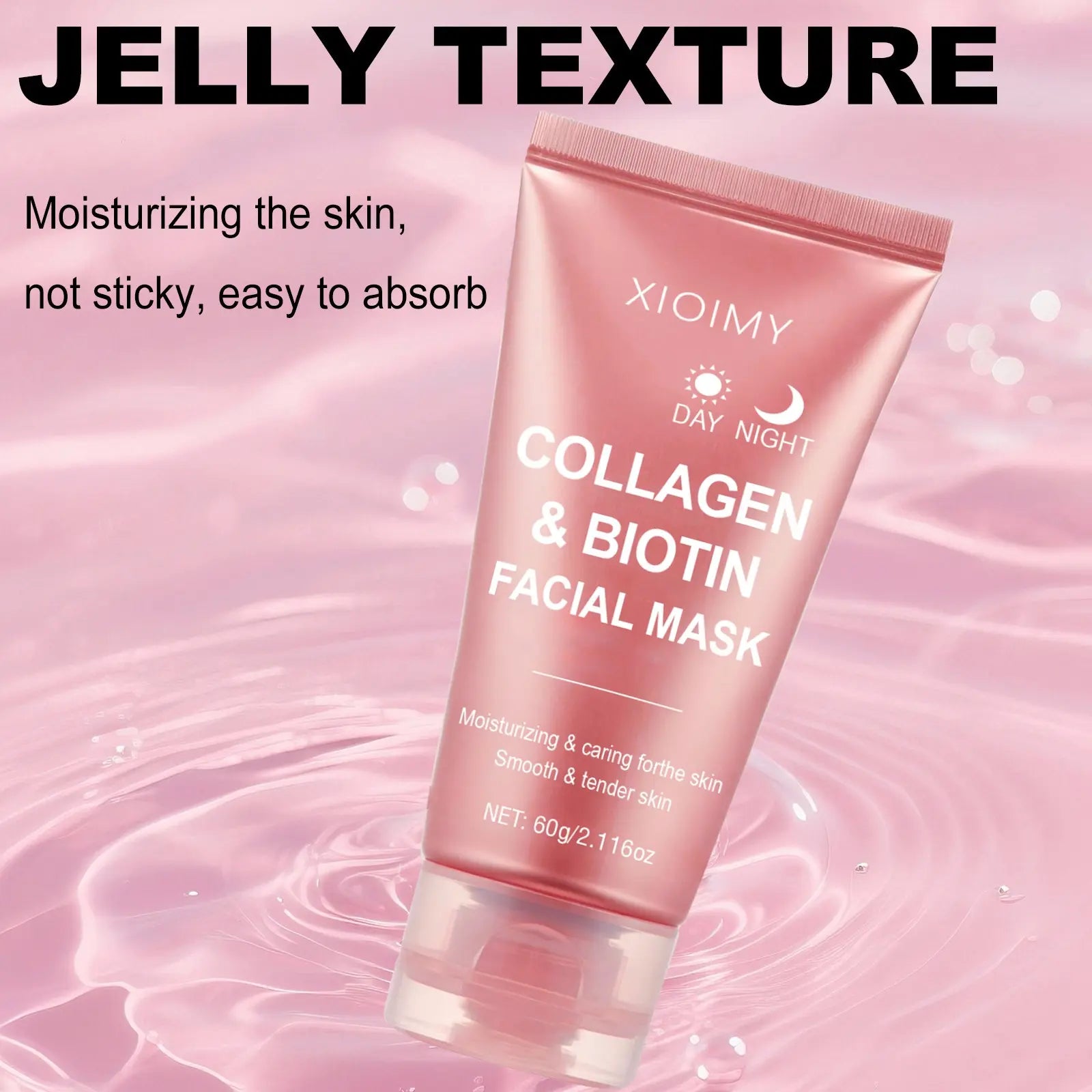60G Collagen Biotin Day & Night Mask, Rich Collagen Essence, Moisturizing Smooth Skin, Daily Hydrating Facial Care, Face Mask for All-Day Moisture