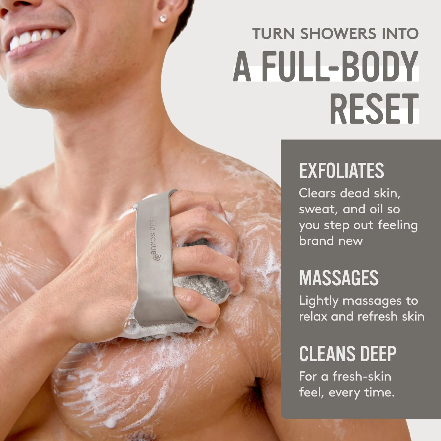 Sud Scrub Body Scrubber – Antimicrobial Silicone Shower Brush for Sensitive Skin & Body Breakouts | Exfoliating Body Cleanser for Dead Skin Removal, Deep Clean, Oily Skin, Smooth Skin, Shower Tool for Men & Women