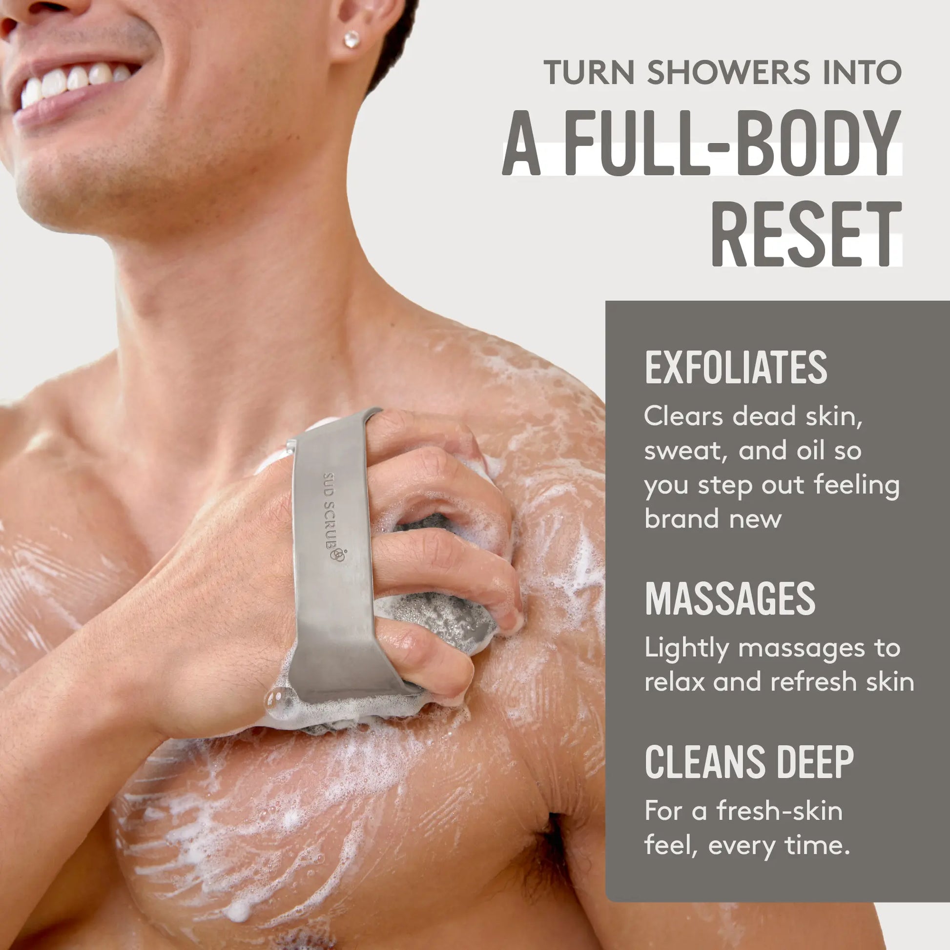 Sud Scrub Body Scrubber – Antimicrobial Silicone Shower Brush for Sensitive Skin & Body Breakouts | Exfoliating Body Cleanser for Dead Skin Removal, Deep Clean, Oily Skin, Smooth Skin, Shower Tool for Men & Women