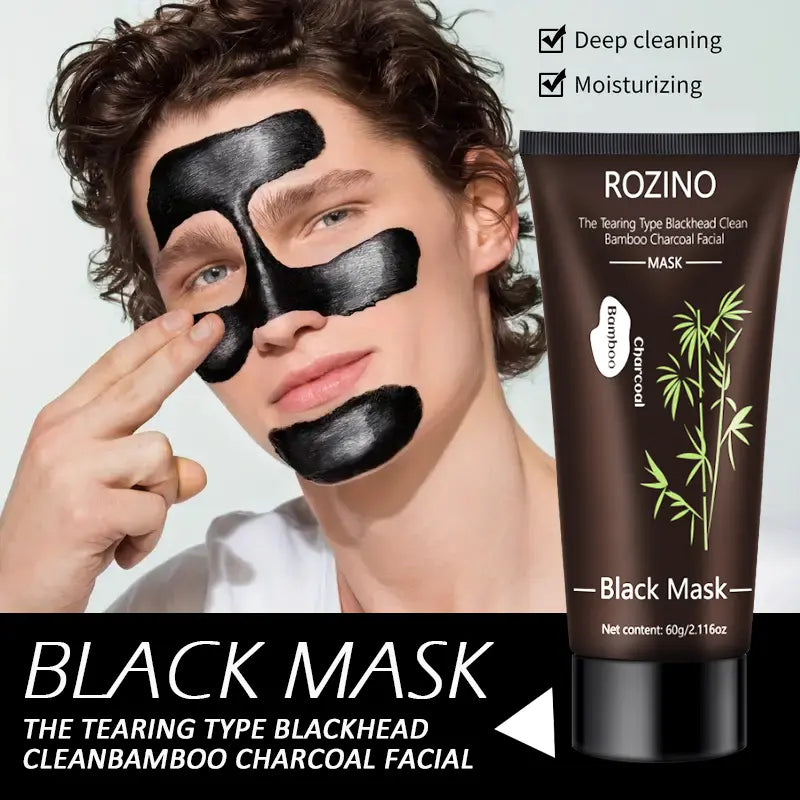 [Two Pack]Rozino Bamboo Charcoal Facial Mask 60G - Blackhead Clean Pore Cleansing Purifying Exfoliating Super Moisture Peel Skincare for Radiance Hydration - Outdoorfun Gentle