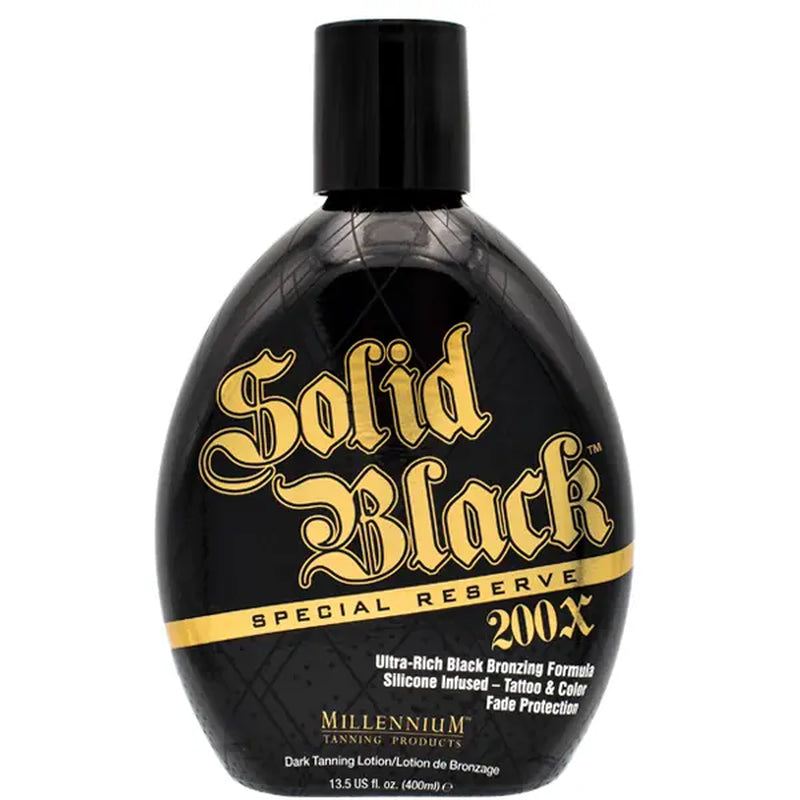Millennium Tanning Solid Black Special Reserve 200X Bronzing Lotion with Tattoo Protector, Skin Tighteners & Antioxidants, 13.5 Oz
